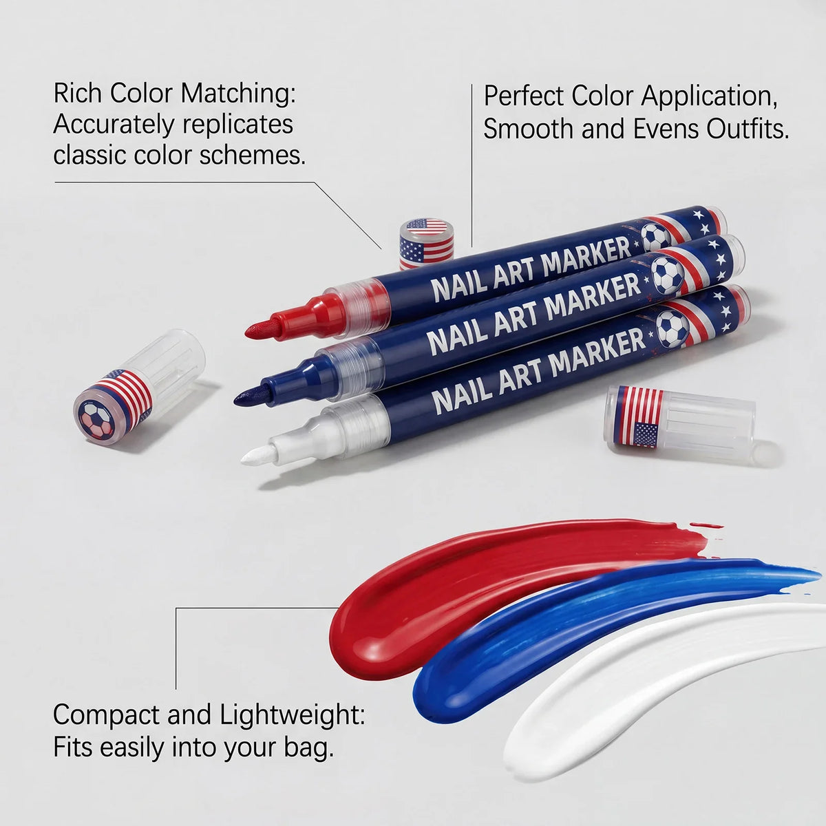 12-Color Soccer Fan Nail Art Marker Pens | Quick Dry DIY Set