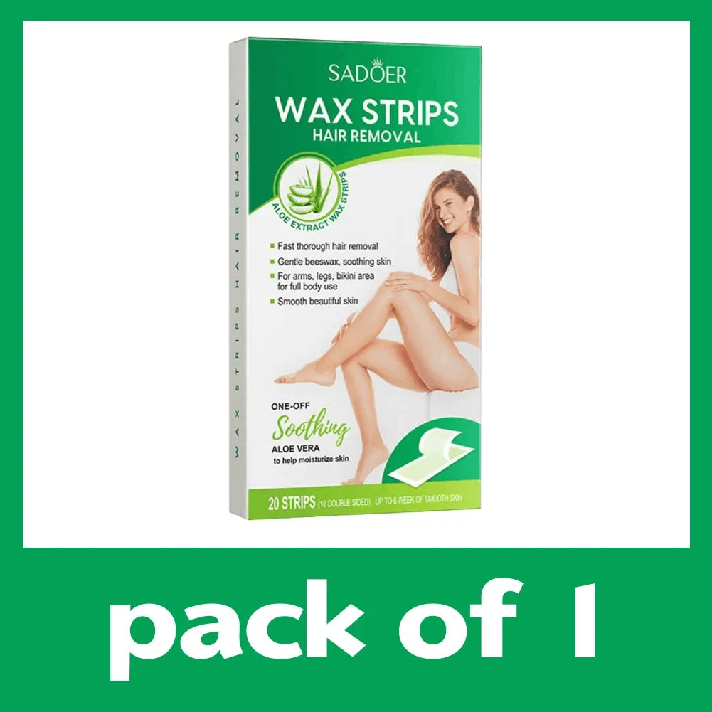 Aloe Vera Hair Removal Wax Strips 20-Pack – Face, Body & Legs