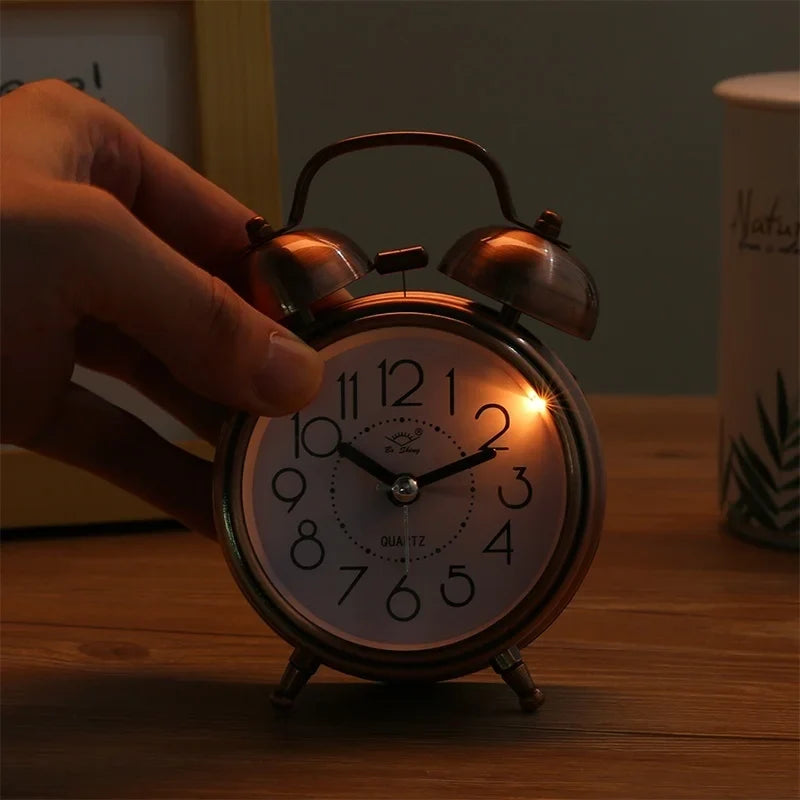 Vintage Retro Dual Bell Alarm Clock – Silent & Night Light