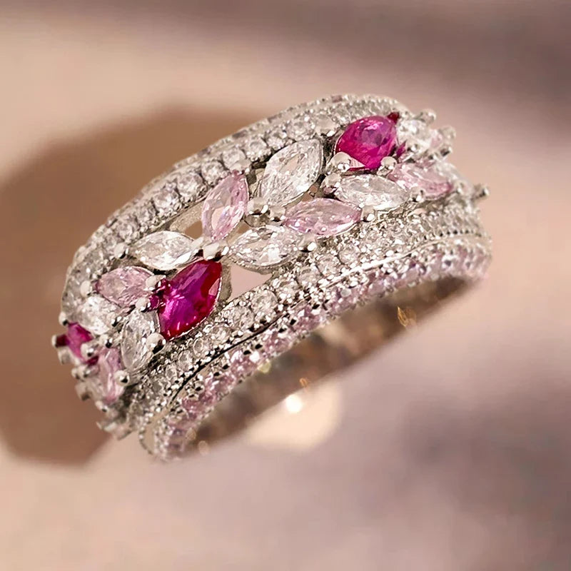 Huitan Colorful Sparkling CZ Women's Fashion Ring | Sizes 5–14