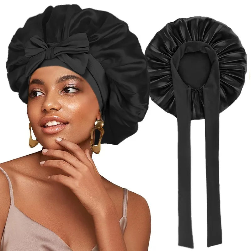 Elastic Ribbon Solid Shower Cap Wide Edge Round Bathing Hat