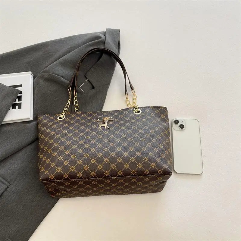 Retro Monogram Tote Bag | Vintage PU Shoulder Handbag Women