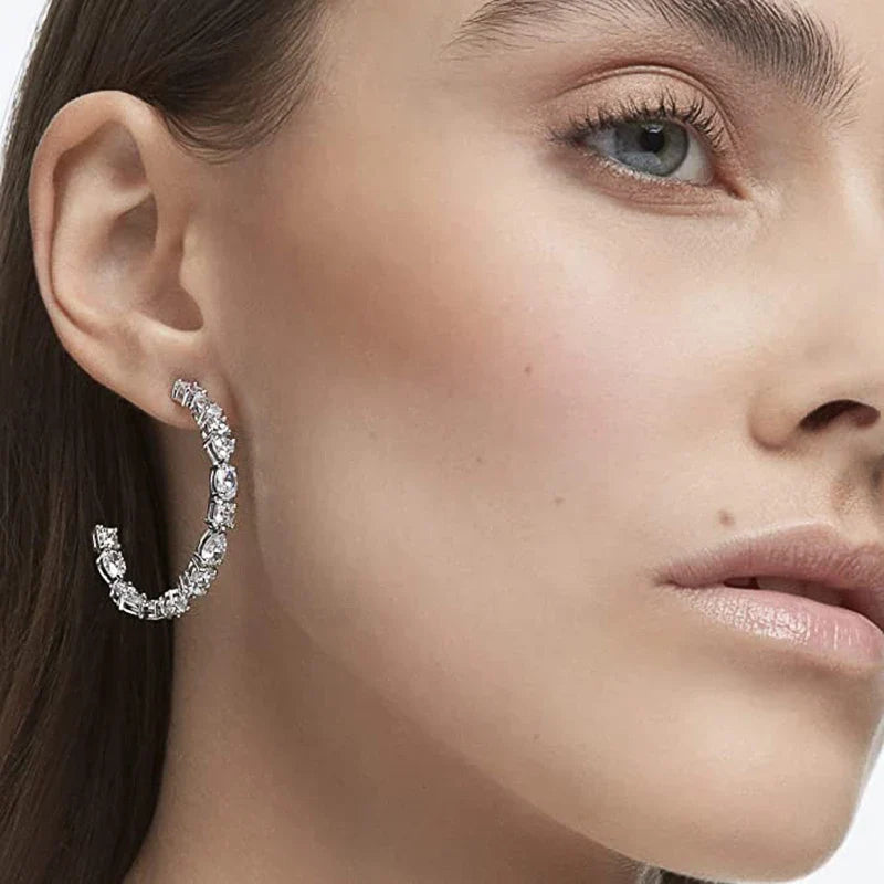 Huitan Big Hoop Earrings – Cubic Zirconia Pavé Women's Hoops