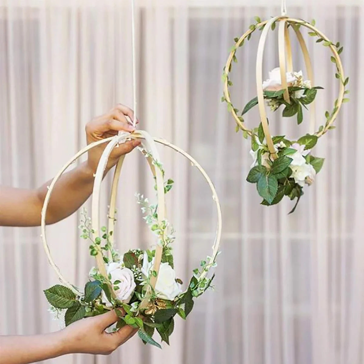 Wreath Rings 4Sizes 6 8 10 12lnch Wooden Bamboo Floral Hoop Macrame