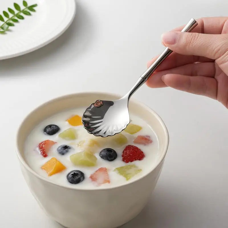 Heat Resistant Stainless Steel Seashell Dessert Spoon Reusable Coffee