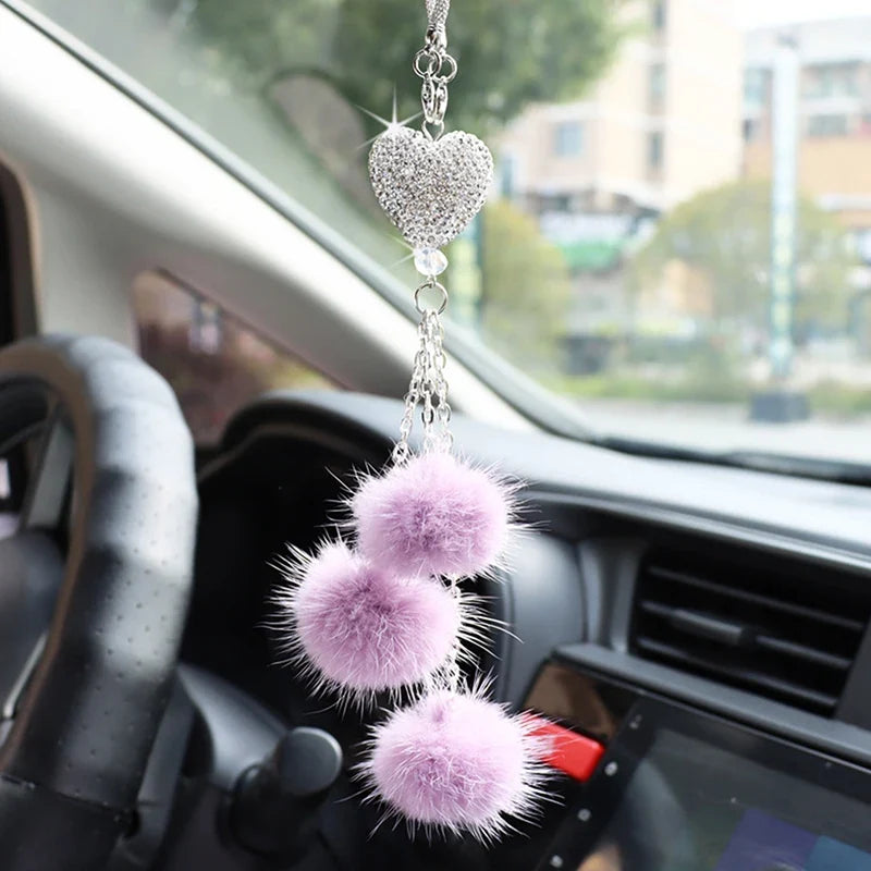 Rhinestone Crystal Plush Pendant Car Rearview Mirror Charm