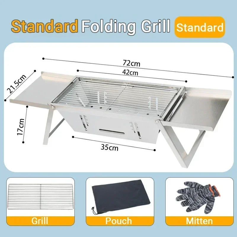 Folding Stainless Steel Charcoal BBQ Grill – Portable Outdoor