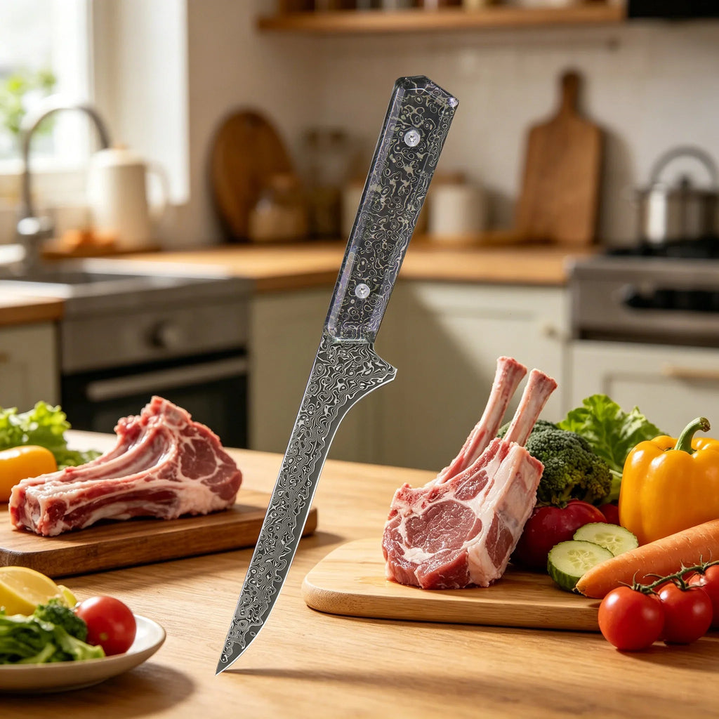 Damascus Steel Boning Knife – Chef's Slicing & Meat Cleaver