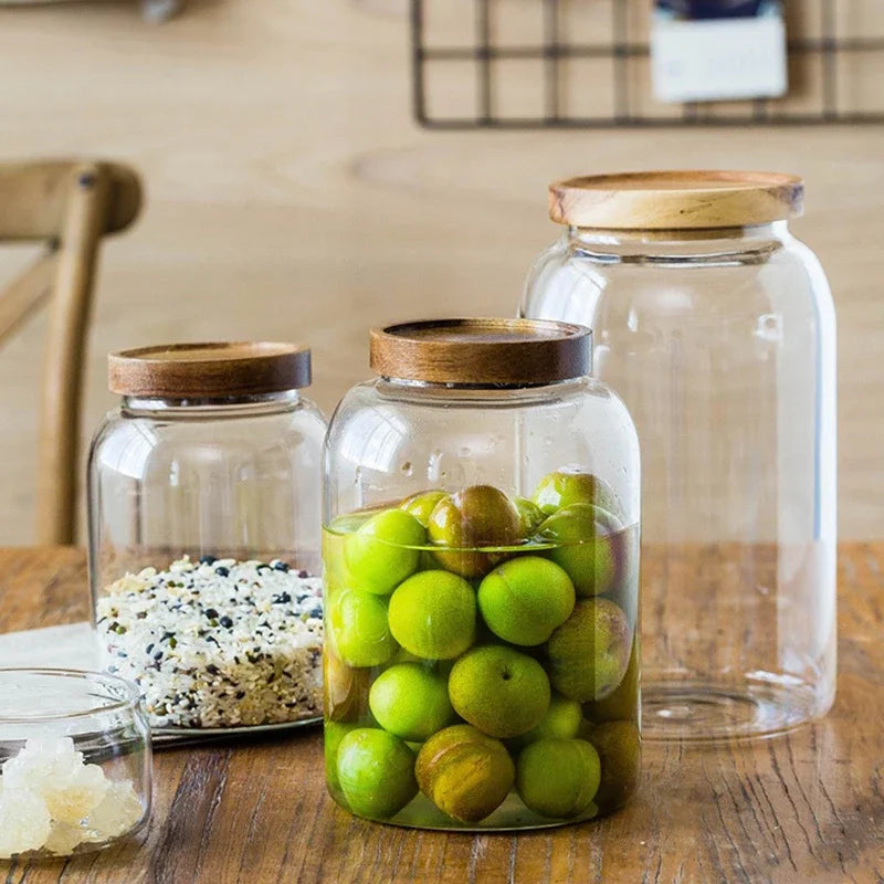 KEMORELA 3L Glass Jar with Acacia Airtight Lid – Food Storage