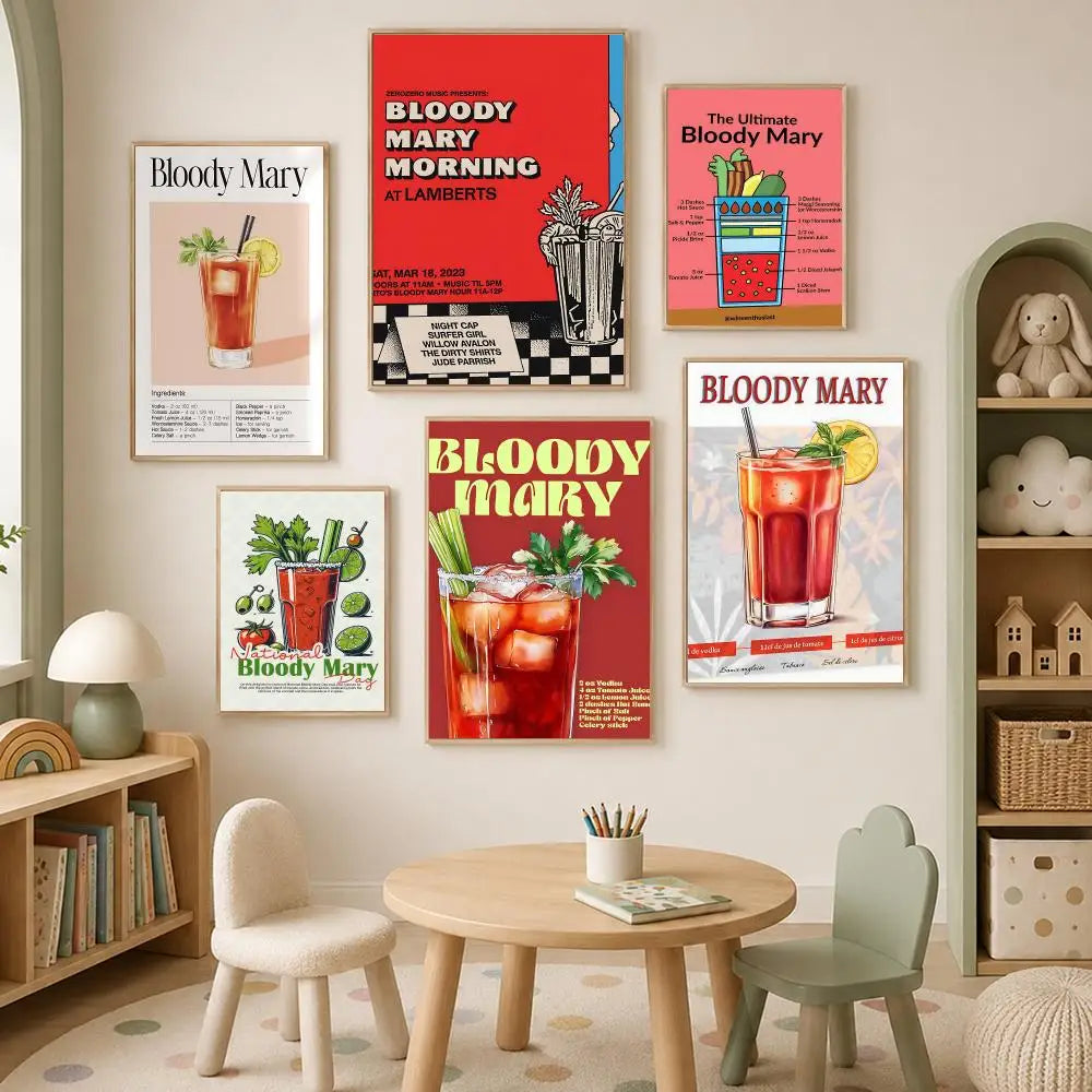 Bloody Mary Cocktail Wall Art Poster – Self-Stick Waterproof