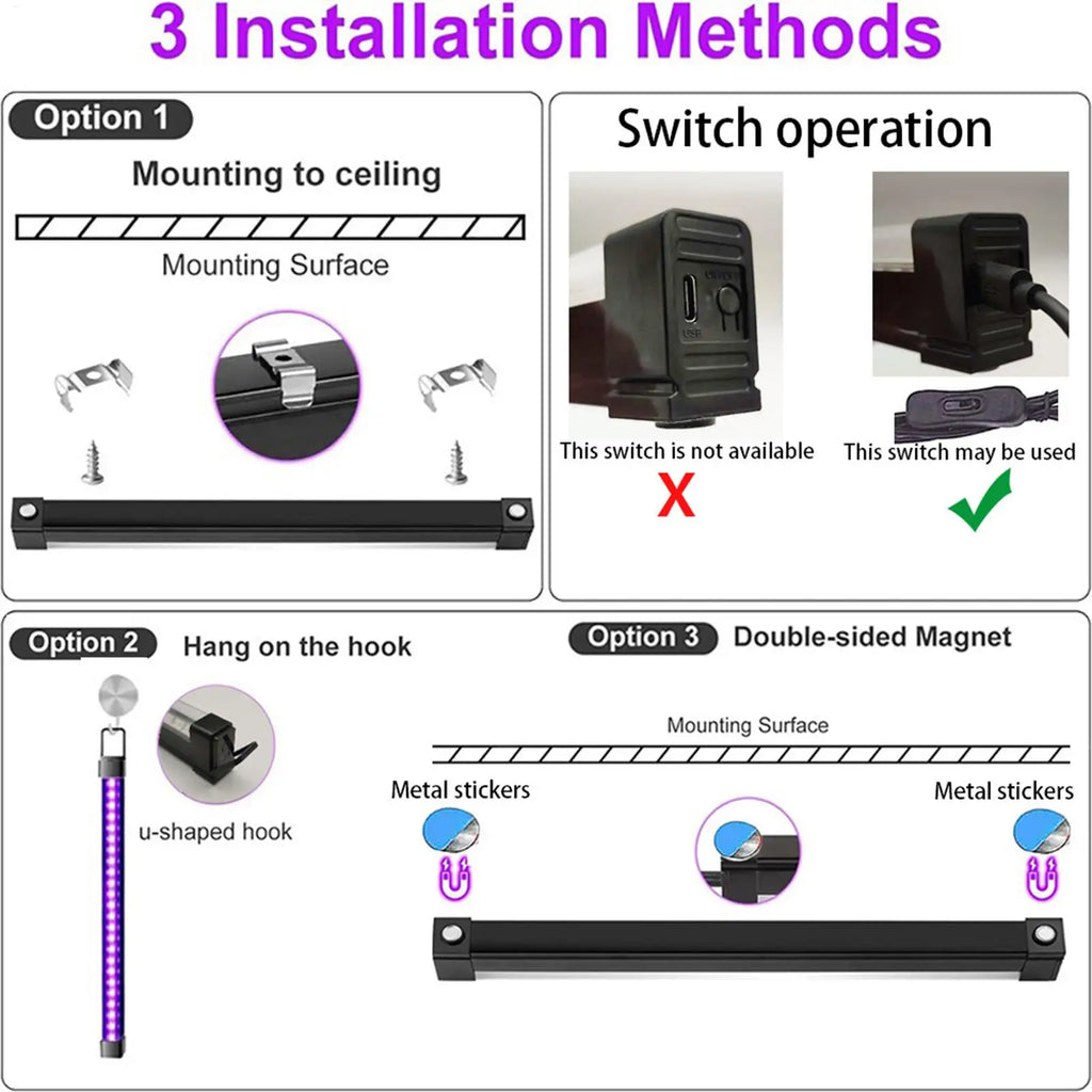 9W UV Black Light Bar – Magnetic Portable USB LED Strip