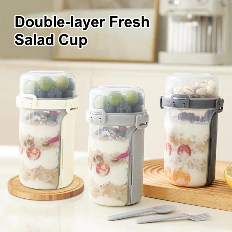 600ml Double-Layer Salad Cup with Dressing Holder & Fork