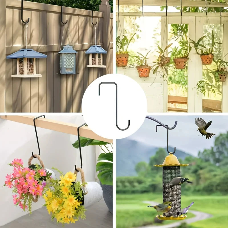 2-Pack Brown Steel Fence Hooks for Plants & Bird Feeders