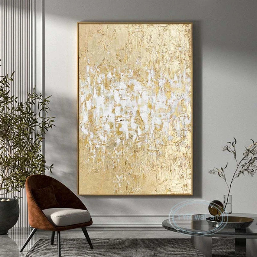 Handmade Gold Foil Abstract Oil Painting | Modern Nordic Wall Art