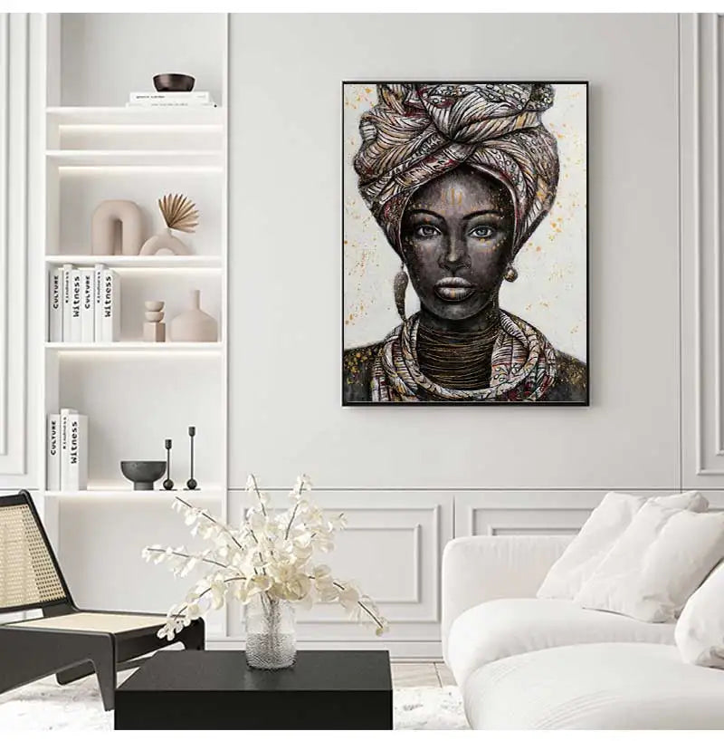 African Woman Portrait Canvas Wall Art | Boho Living Room Print