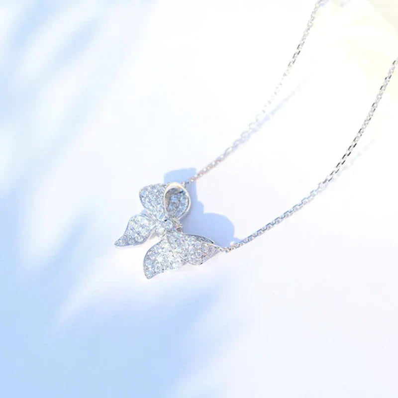 Huitan Dainty Bow Pendant Necklace | Cubic Zirconia Women