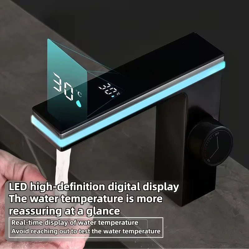 Black Bathroom Faucet with LED Digital Temperature Display