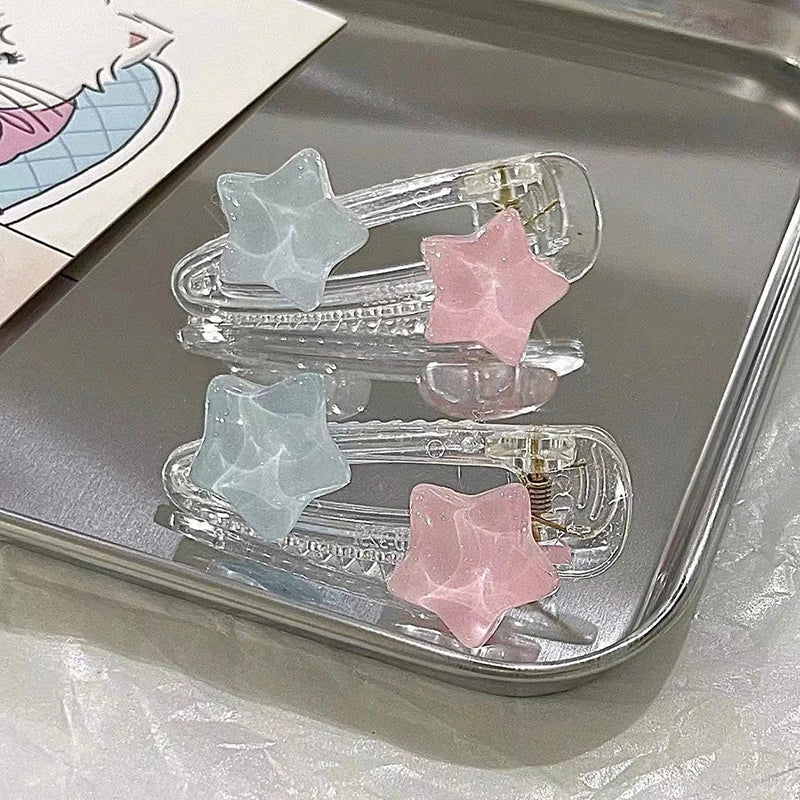 Y2K Star Pentagram Hair Clip – Cute Pink Blue Resin Hairpin
