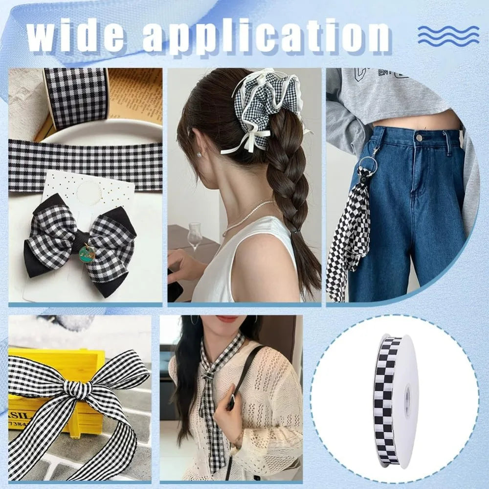 Black Check Polyester Ribbon 5/8" 50 Yards – Gift Wrap & Craft