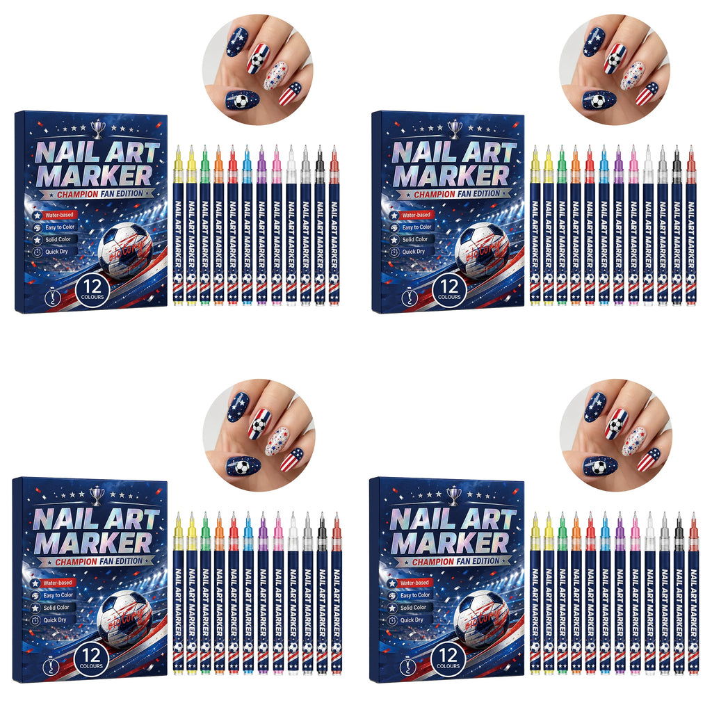 12-Piece Football Nail Art Marker Set – Quick-Dry Soccer Pens