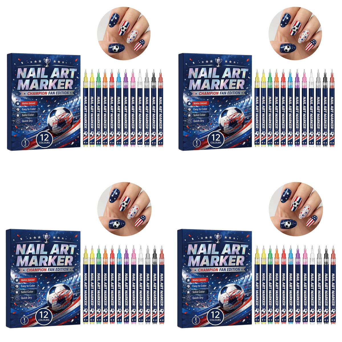 12-Piece Football Nail Art Marker Set – Quick-Dry Soccer Pens