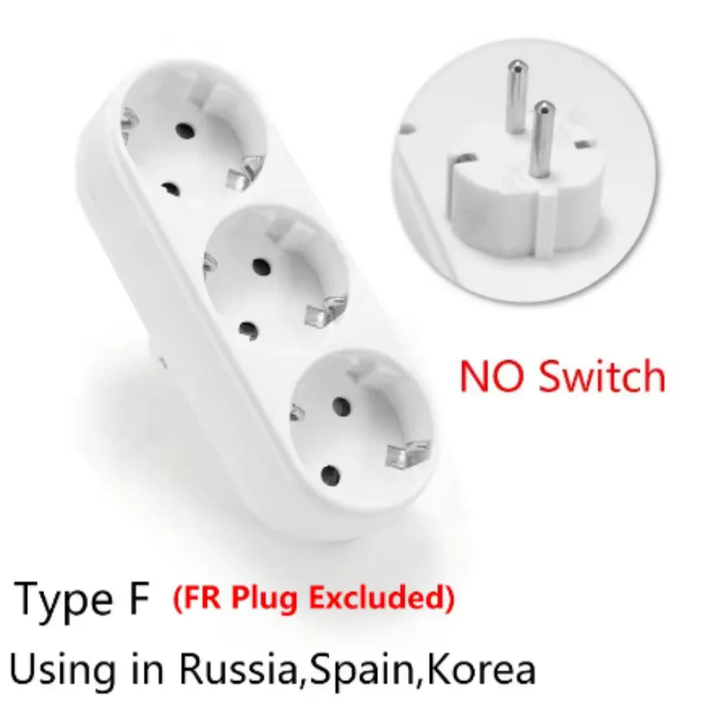 EU 1-to-3 Way Wall Socket Extender | European Plug Adapter
