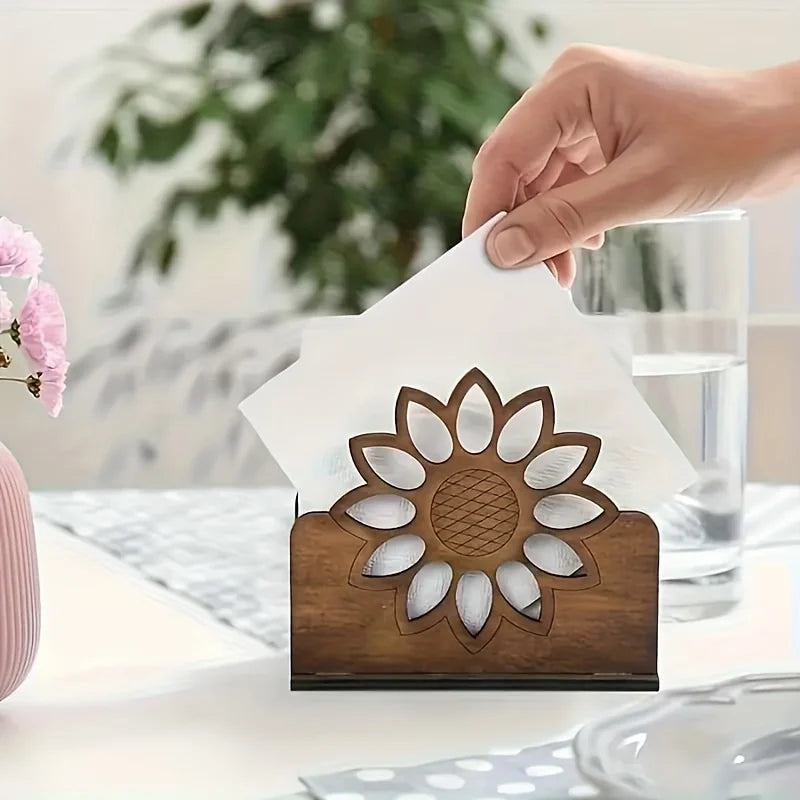 Wooden Sunflower Napkin Holder | Farmhouse Kitchen Decor