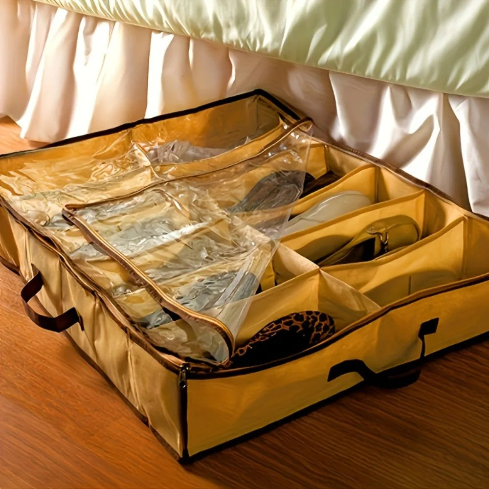 12-Compartment Clear Zippered Storage Box Shoes Underwear Transparent