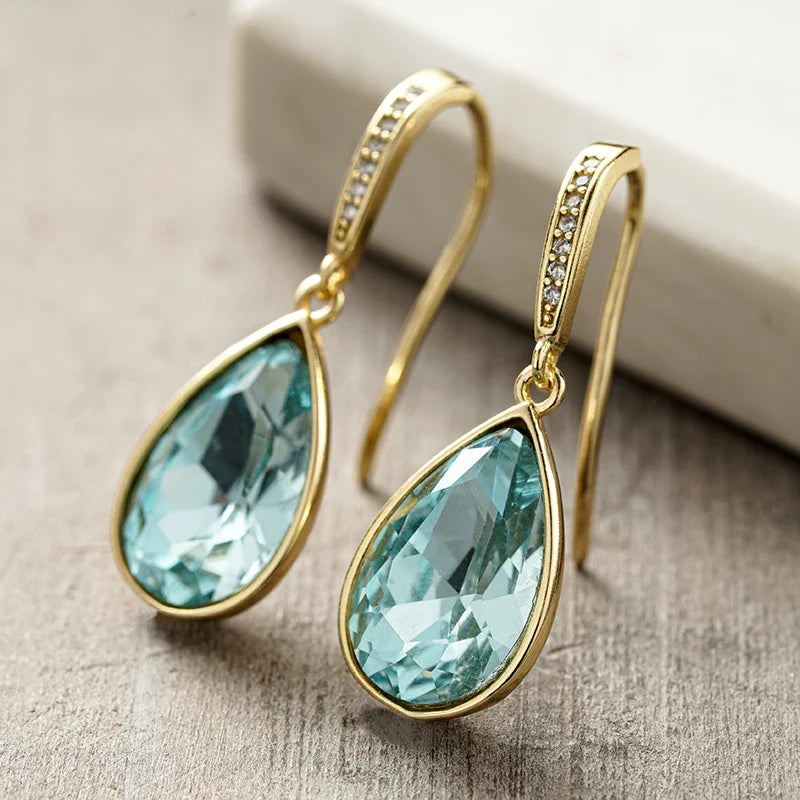 Huitan Blue CZ Water Drop Earrings – Elegant Fashion Jewelry