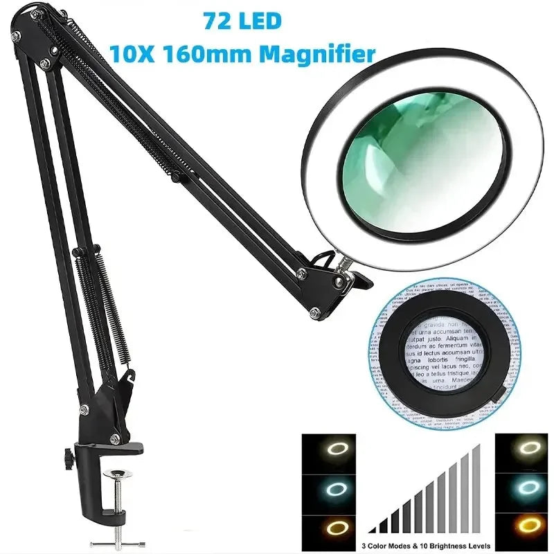 72LED 8X 10X Illuminated Magnifier USB 3 Colors LED Magnifying Glass