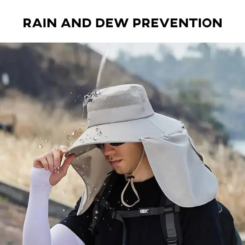 Men's Wide Brim Fishing Hat with Neck Flap | UV Sun Cap