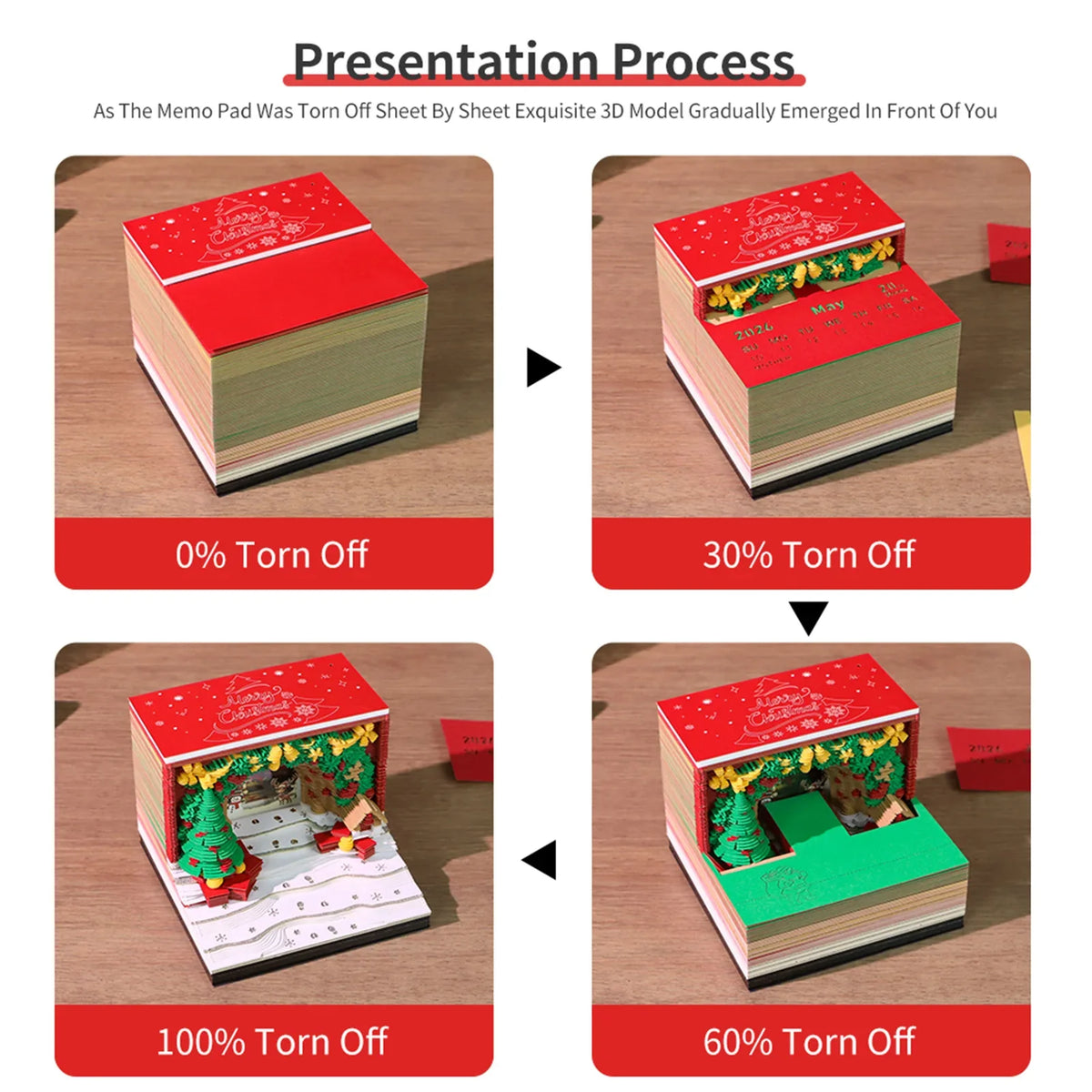 3D Christmas Arch Desk Calendar 2026 | LED Lights Memo Pad