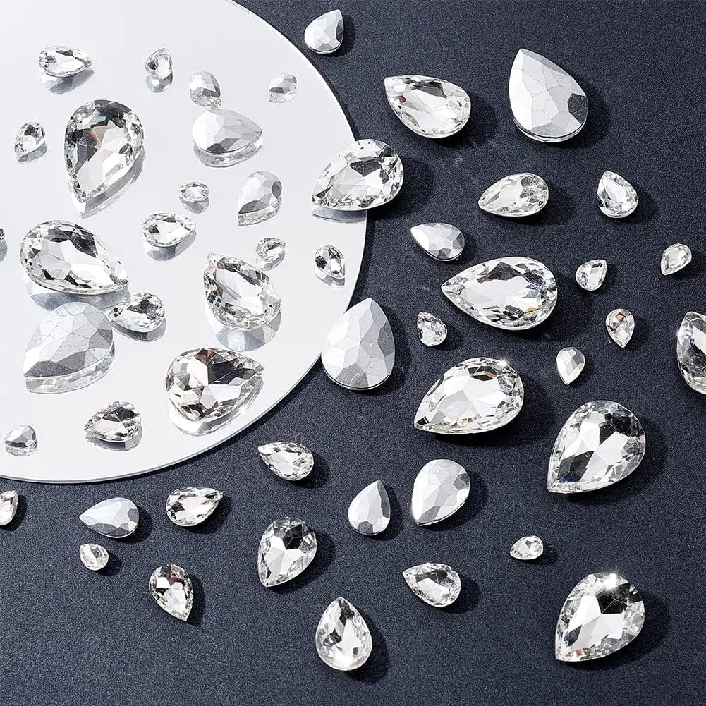 94 Pcs Teardrop Glass Rhinestones – 6 Sizes, Pointed Back Gems