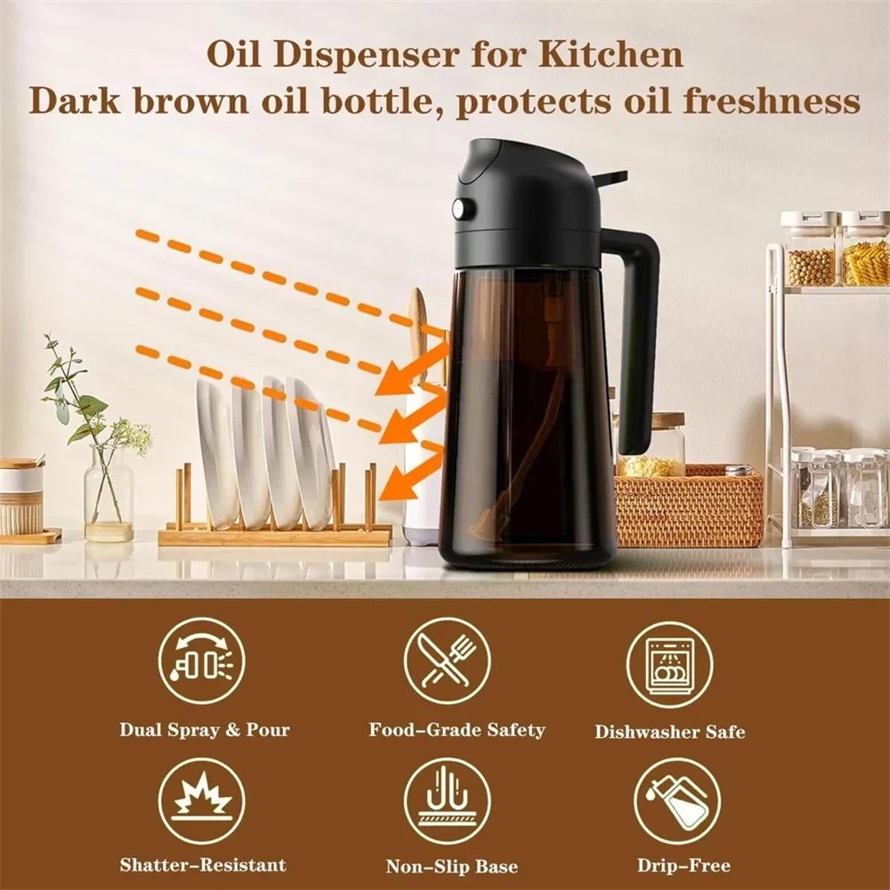 2-in-1 Glass Oil Sprayer Dispenser Leakproof Olive Bottle Cooking Air