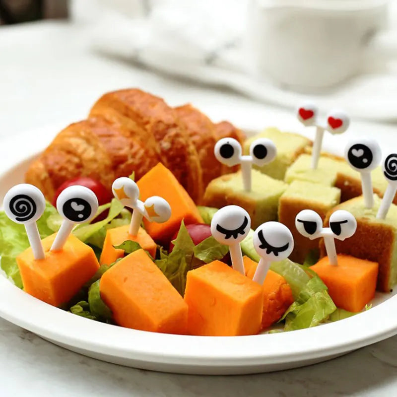 10-Pc Kawaii Cartoon Eyes Mini Food Picks – Bento Fruit Forks