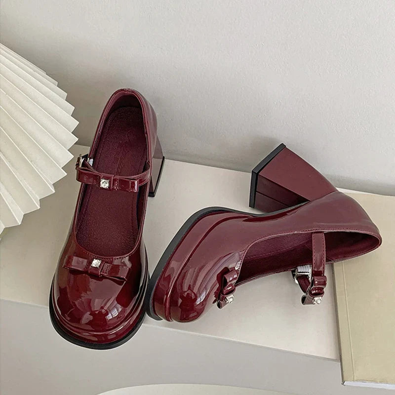 Women's Mary Jane Pumps – Butterfly-Knot Thick Block Heel