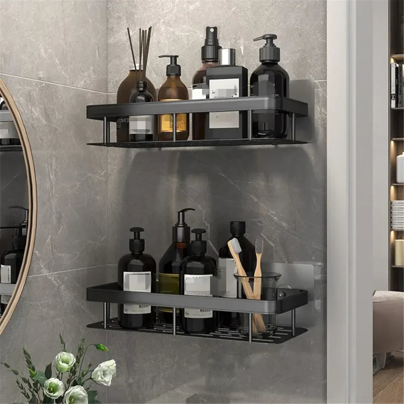No-Drill Aluminum Wall Shelf – Bathroom & Kitchen Organizer