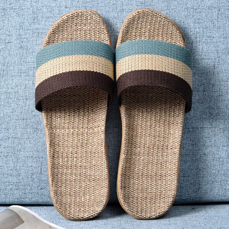 Men's Linen Flax Non-Slip Indoor Slippers | Summer Slides