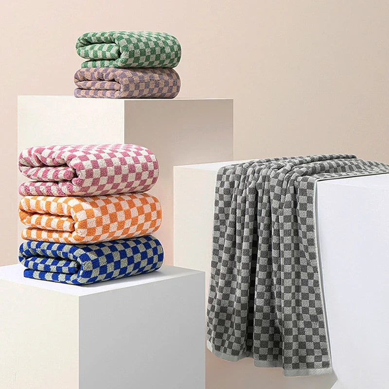 Battilo Plaid Cotton Bath Towel Set – Soft & Absorbent