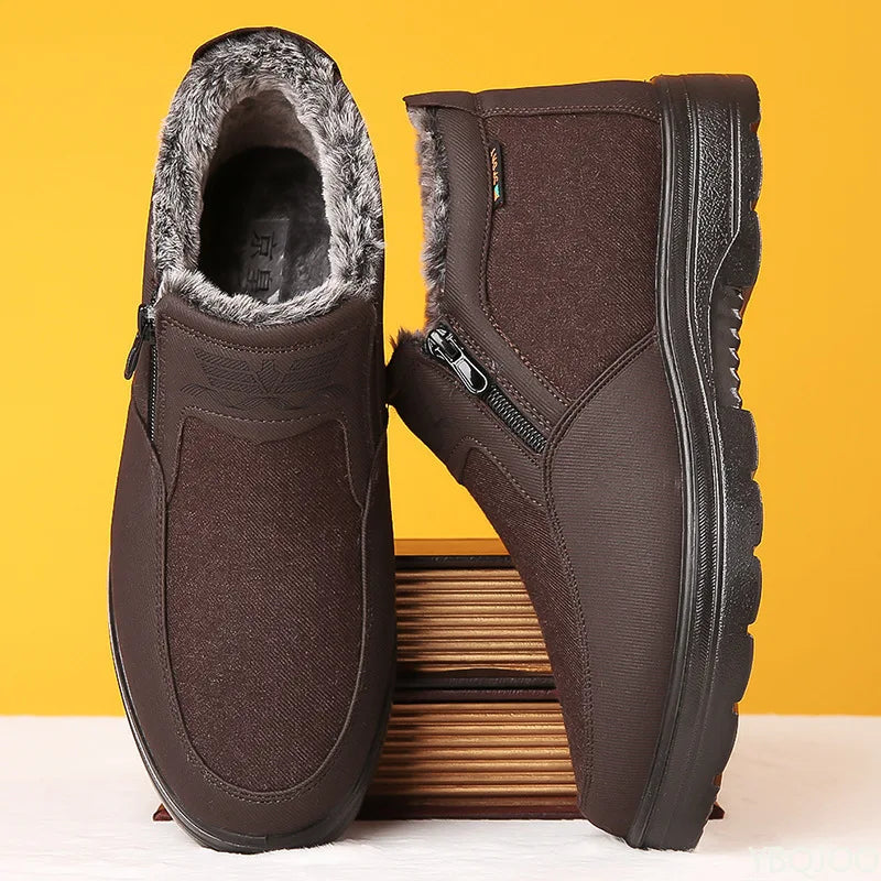 Men's Winter Plush Slip-On Ankle Boots | Warm Cotton Shoes
