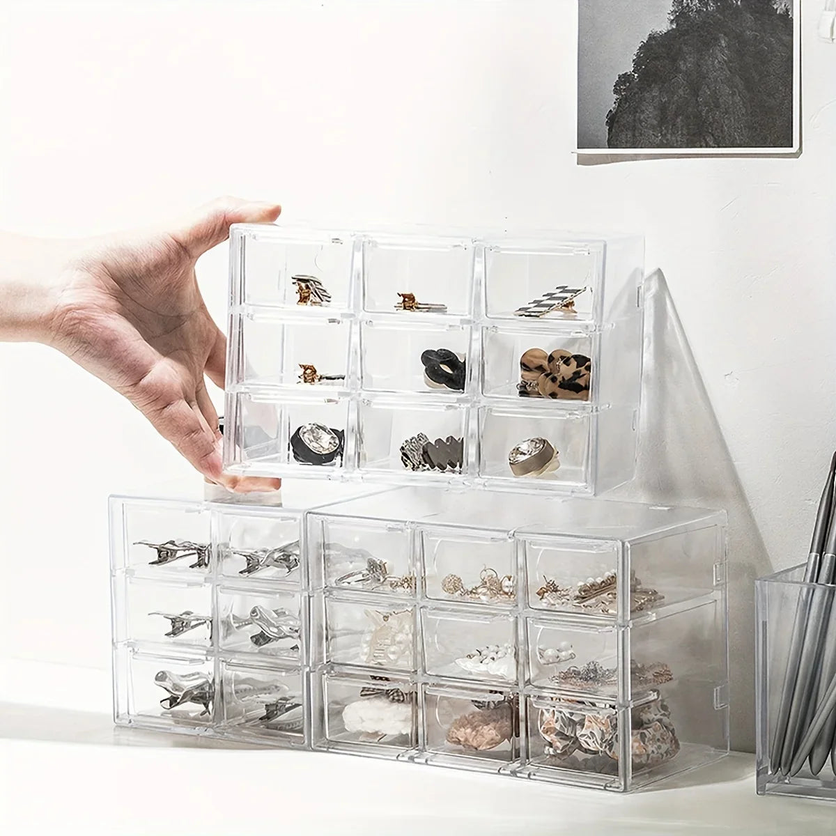 Transparent Desktop Multi Grid Jewelry Box Drawer Lipstick Cosmetics