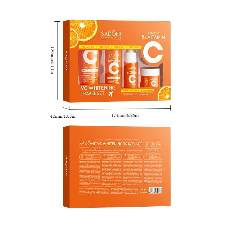 SANENDI Vitamin C Travel Skincare Set – 4-Piece Cleanser to Cream