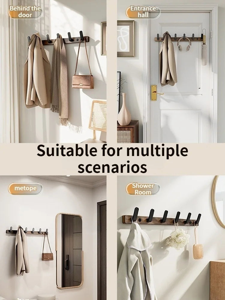 Wood & Aluminum Wall Hook Rack | Towel, Coat & Kitchen Hanger