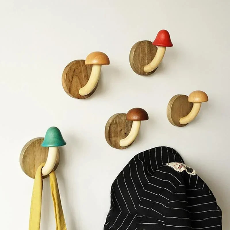 Wooden Mushroom Wall Hook – Self-Adhesive Clothes & Cap Hanger