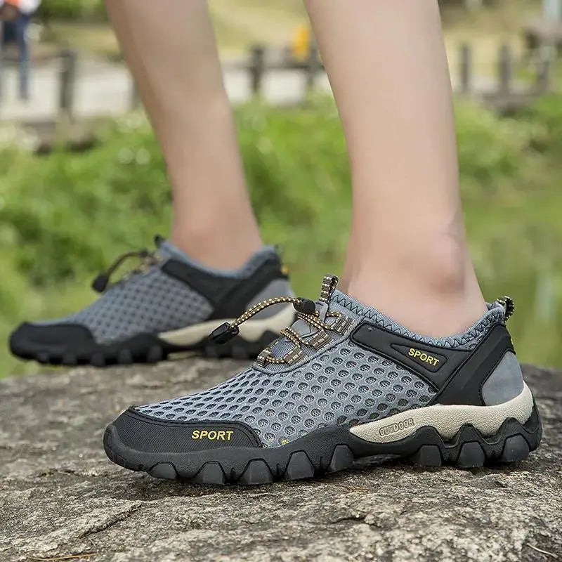 Men's Breathable Mesh Sneakers – Casual Lace-Up Hiking Shoes