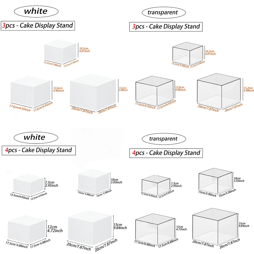 Acrylic White Transparent Cake Dessert Display Stand Stackable Box