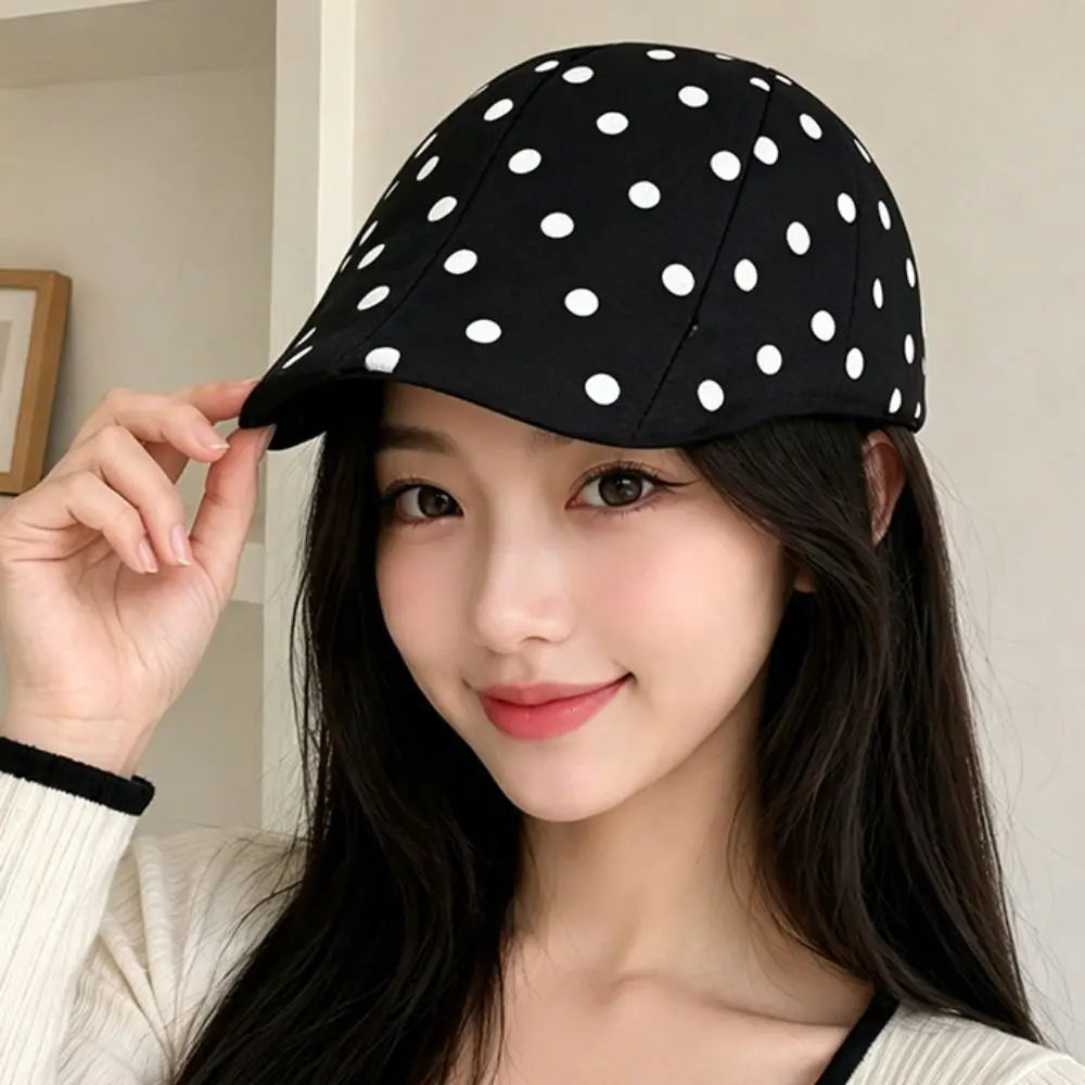 Retro Y2K Polka Dot Beret – Women's Korean Newsboy Cap