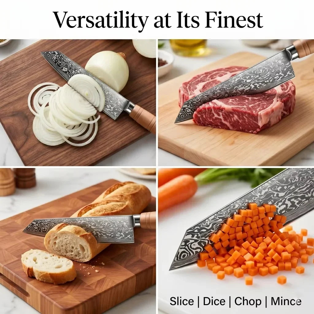 COOKCRAZE Japanese Chef's Knife – Damascus Steel & Oak Handle