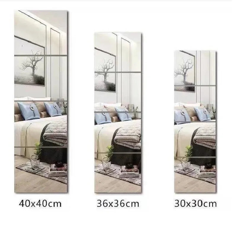 Self-Adhesive Acrylic Mirror Tiles | Waterproof Wall Decal 4 Pcs