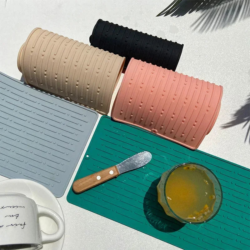 Silicone Dish Cup Drying Mat Anti-slip Sink Countertop Drain Pad